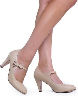 Chase + Chloe Womens Mary Jane Shoes 8.5 Kimmy 21 Nude Beige Mid-Heel Pumps